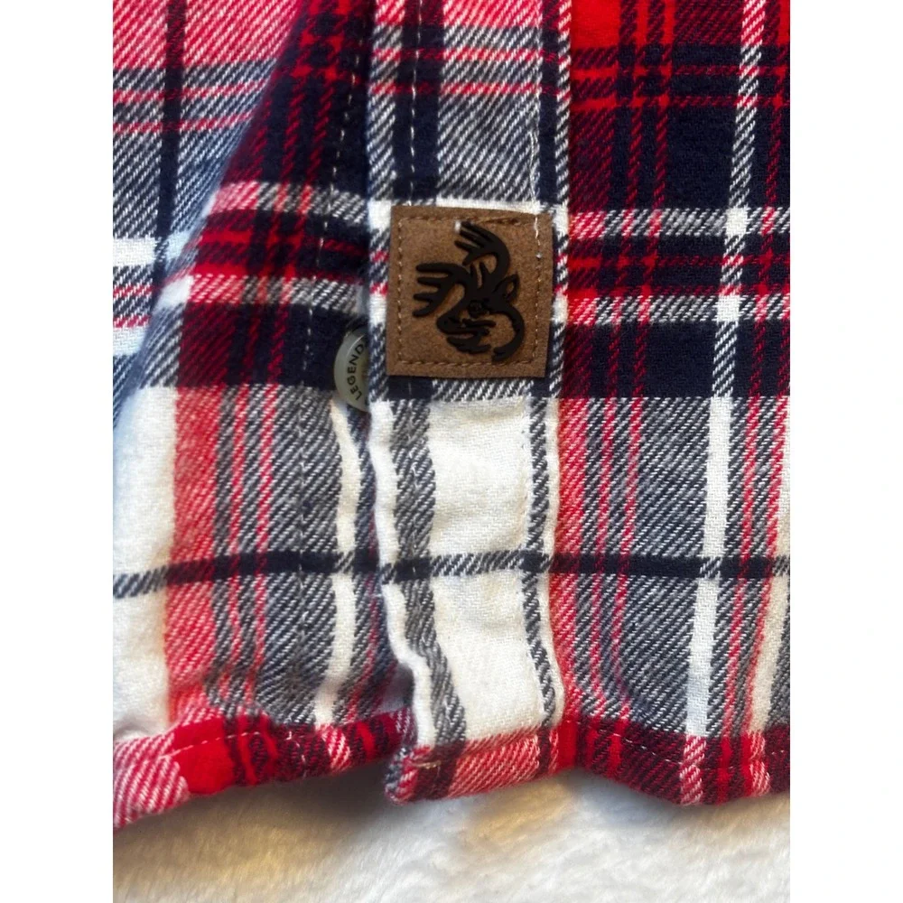 Legendary Whitetails Flannel Shirt LT Large Tall Red Blue Plaid Corduroy Collar - Picture 8 of 13